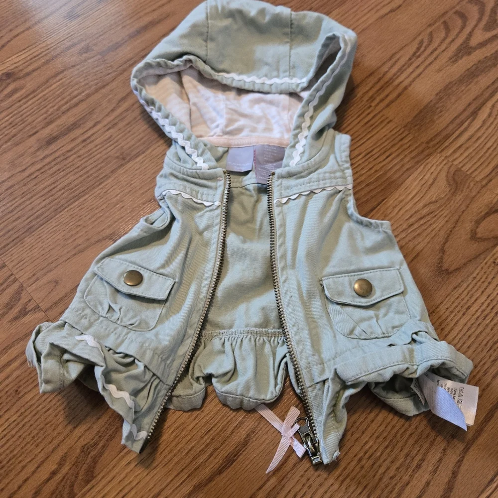 Tahari Baby Girl Matching Set with Denim Vest Hoodie Pink Bodysuit Leggings 0-3M